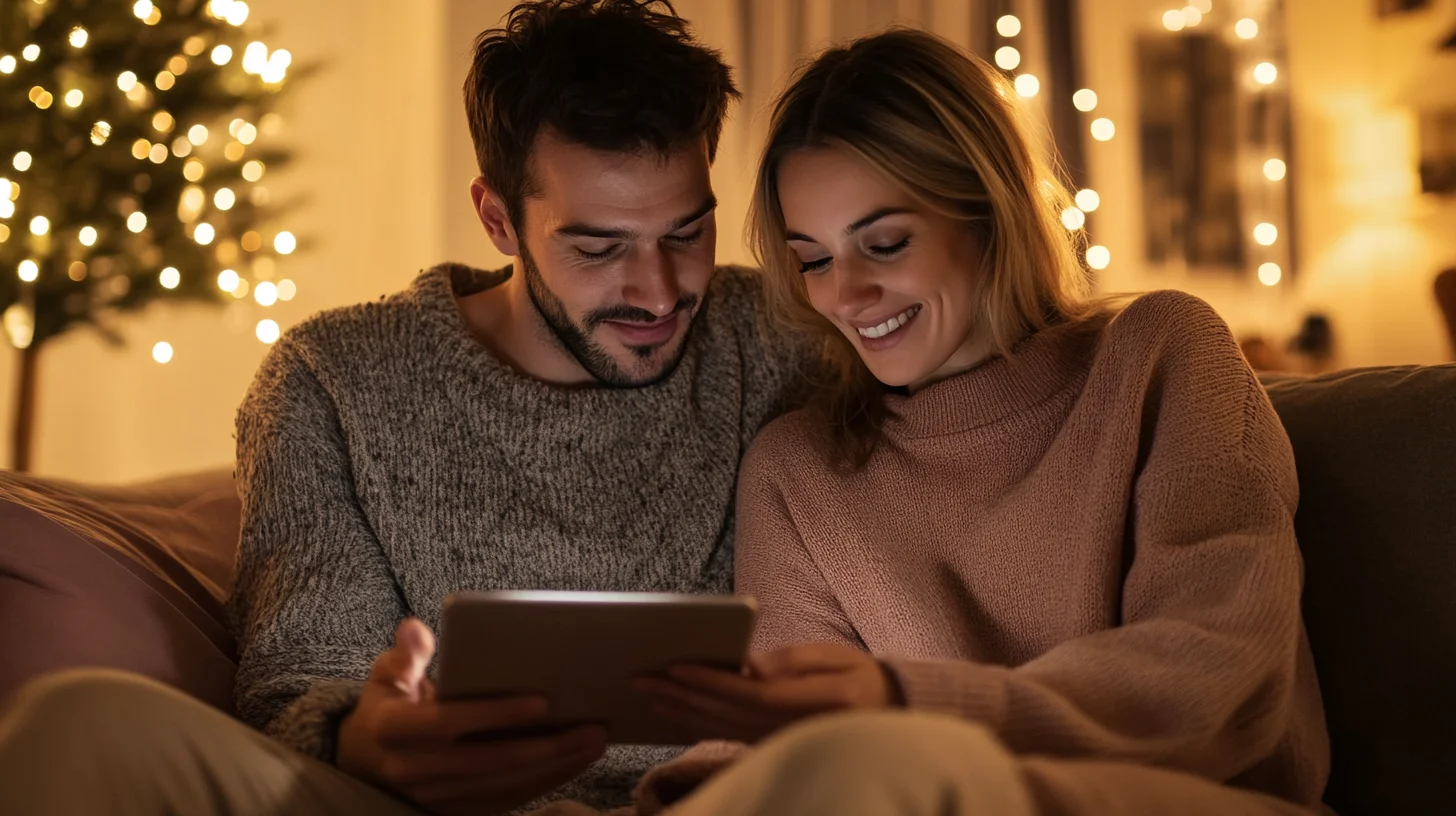 Couple comparing loan options on tablet